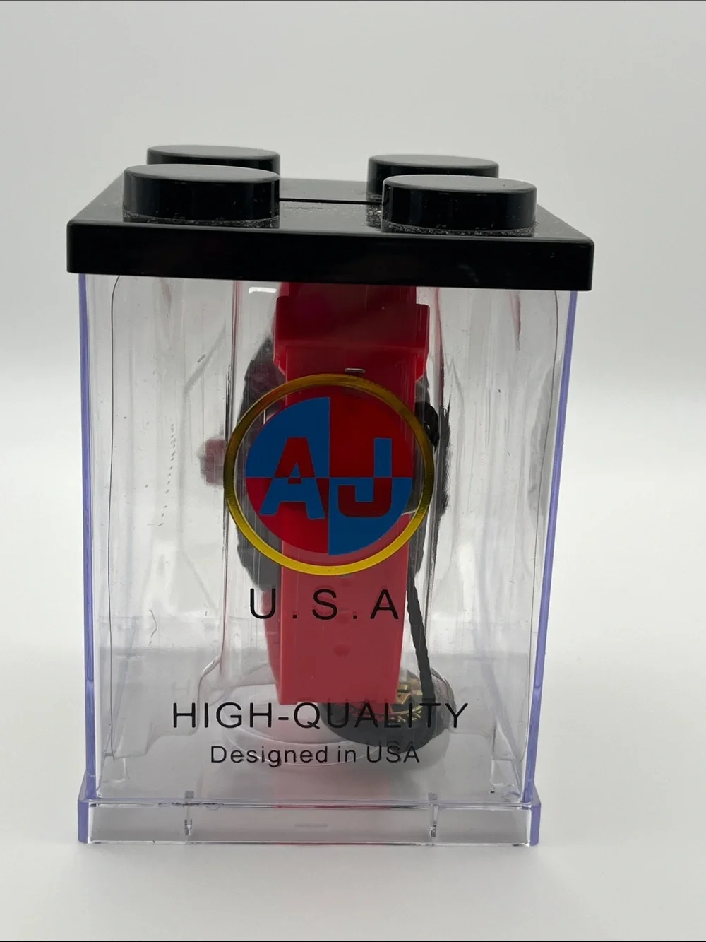 Red Skeleton-Style Sport Watch with Black Bezel